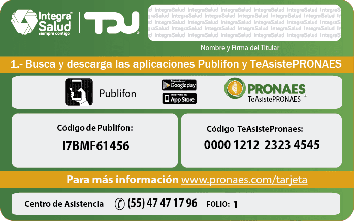 Tarjeta TeAsistePronaes reverso